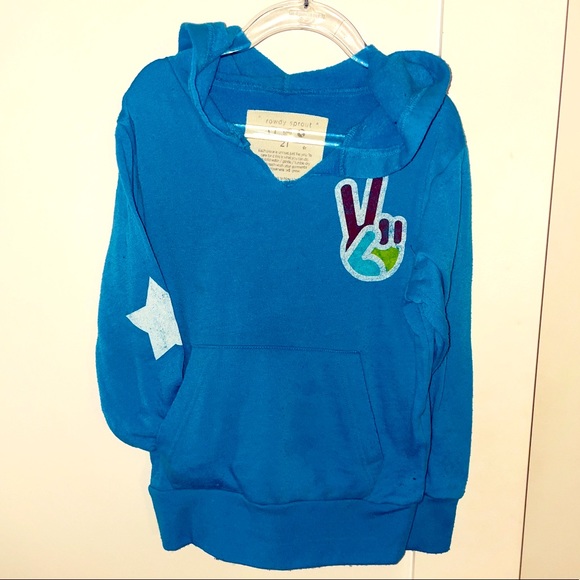 ROWDY SPROUT PEACE LOVE ROCK N ROLL BLUE SWEATSUIT W/ HOODIE 2T - Picture 2 of 6